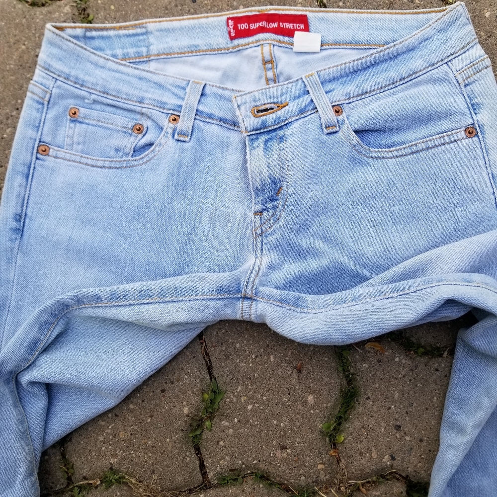 Y2K Levi Too Superlow Stretch bell bottom flare jeans light blue 9 - Picture 9 of 15